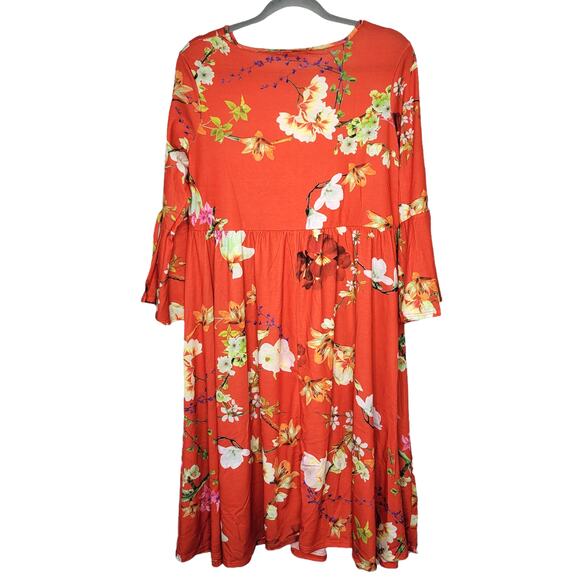 BlueBelle Maternity Orange Floral Bell Sleeve Stretch Flow Maternity Dress Sz 16 - Picture 5 of 6